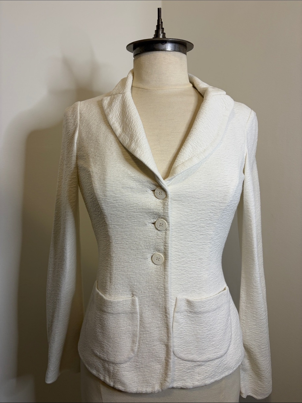 EMPORIO ARMANI White Textured Cotton Blend Blazer Jacket SIZE 38 / US 6